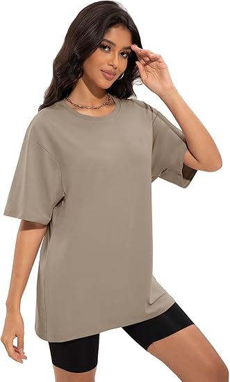 4 Pack Oversized Tshirts for Women, Loose Fit Crew Neck Summer Baggy Tops Workout Tees Plus Size T Shirts